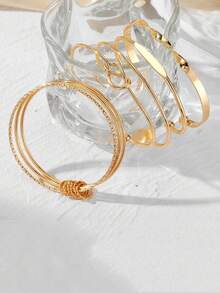 Ensemble de bracelets à la mode pour femmes - 5 pièces de bracelets manchettes minimalistes avec nœud torsadé en argent - Argent - Voir 5