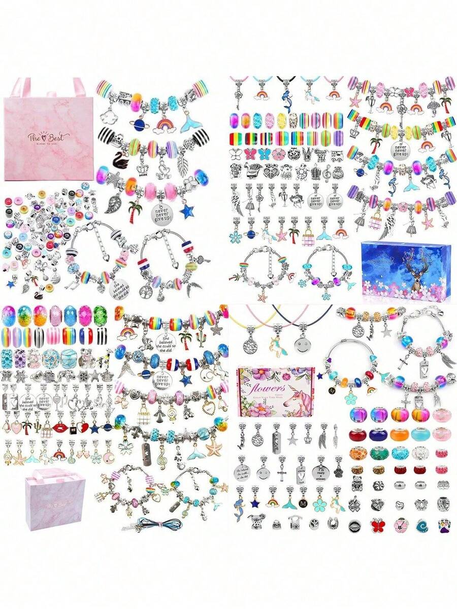 4 Sets Of 112pcs/94pcs/87pcs/67pcs DIY Bracelet Beads Kits, Includes Unicorn & Mermaid Crafts, Contains Multiple Decorations, Bracelets & Necklace Strings, Suitable For Birthday, Ramadan, New Year & Valentine's Day Gifts