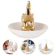 PACKOVE Soporte de Anillo de e Bandeja de Cerámica para Joyas Organizador de Anillos Collares y Pendientes Plato rativo para Exibición Bandeja de Joyería para ogar Boda y alos - Dorado - Ver 4