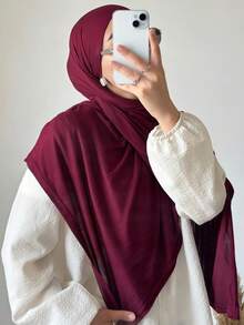 1pc Women's Jersey Hijabs, Minimalist Classic Solid Color Elegant Casual Edged Scarf, Premium Knit Modal Jersey Hijabs Scarf, Long Turban Style Headscarf Suitable For Daily Life, Outings And Gatherings,Accessories,Beach Towel - Multicolor - View 7