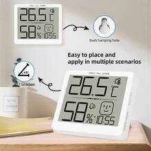Indoor Outdoor Thermometer Hygrometer With Feedback, Time Display, Settable Alert Value, ℉/℃ Switchable, Alarm Clock, High Precision, High Sensitivity, Hanging Hole - White - View 4