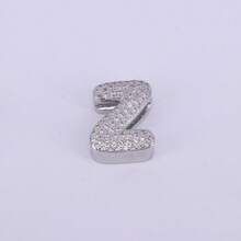  1pc New Silver Color Cubic Zirconia A-Z Initial Alphabet Charm Big Hole Beads,26 Alphabet Letter Pendant Jewelry Accessories - Silver - View 17