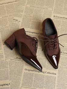 Giày Oxford cao gót buộc dây màu nâu cà phê dành cho nữ, kiểu dáng cổ điển, đế dày, mũi kín, phối màu, thích hợp cho công sở, hàng mới về mùa xuân/thu, chất lượng cao cấp. - Cà phê nâu - Xem 7