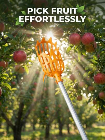1pc Plastic High-Altitude Fruit-Picking Tool, With A Cage-Shaped Net Bag Made Of Lightweight Plastic Material. It Is Used For Picking Fruits From High Places / Picking Fruits From Tree Branches / Outdoor Fruit Picking. The Operation Is Effortless And Easy To Aim. It Is An Outdoor Gardening Picking Tool.