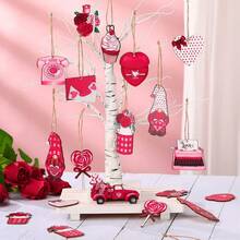12/24pcs Valentine's Day Lollipop Heart Flower Wooden Hanging Ornaments, Suitable For Valentine's Day Tree Decor, Home Decor, Heart Shaped Wooden Gnome Pendant, Pinlove Truck Hanging Decor, Room Decor, Valentine's Day Party Decor, Birthday Decor, Home Decor, Heart Shaped, Suitable For Valentine's Day, Wedding Home Decor - Multicolor - View 4