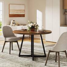 LITTLE TREE Round Dining Table For 2, 31.5" Industrial Dinner Table With Metal Base, Kitchen Table For Dining Room, Small Space, Apartment - Brown - View 4