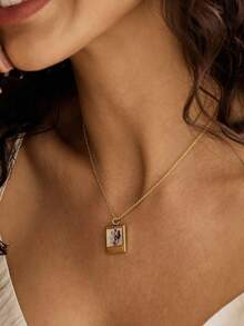Customized Elegant Photo Necklace, Customized 18K Gold Plated Photo Necklace, Memorial Jewelry, Personalized Gift, Birthday Gift For Her, Christmas Gift - Style 4 - View 7