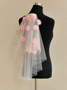 浪漫粉色花卉新娘头纱，求婚头纱