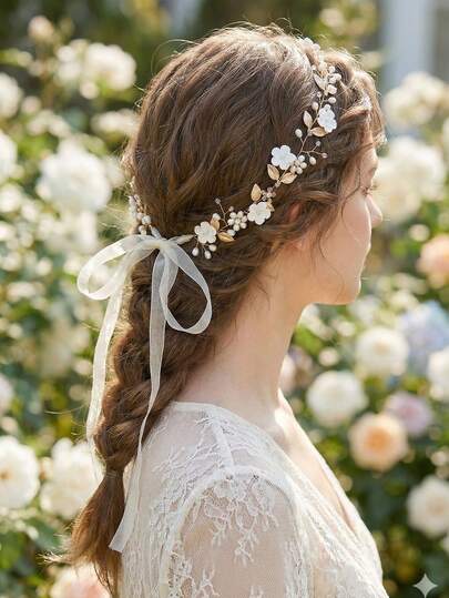 1件新娘发饰水晶仿珍珠花朵婚礼发饰晚宴派对头饰伴娘和花童。情人节配饰