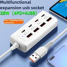 Fast Charging Multi-Port Power Strip Charger 8-Port USB Hub With 4 USB Type-C 25W Fast Charging Ports High-Speed Multi-Port Charger For 5V USB Devices Including Computers Laptops Tablets And More Spring Gift - Multicolor - View 7