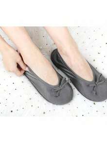 EstiloKeyela Pantuflas De Bailarina Para Mujer Con Lazo Suave Y Suela De Gamuza, Antideslizantes, Para DormitorioVersióN Mejorada - Gris - Ver 3