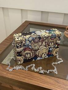 1pc New Embroidered Floral Clutch Bag, Crossbody Bag With Bear Pattern, Casual Hard Case Box-Shaped Wallet, Cute Small Square Bag, Women's Valentine's Day Gift - Multicolor - View 2
