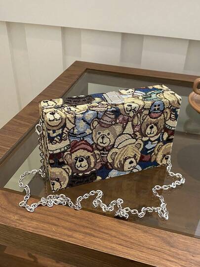 1 st ny broderad blommig kuvertväska, axelväska med björnmönster, avslappnad hårt fodral, lådformad plånbok, söt liten fyrkantig väska, alla hjärtans dag-present för kvinnor