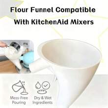 Flour Funnel For Kitchen Aid Mixer,New Flour Funnel-Stand Mixer For Kitchen Aid Artisan Ksm150 5-Quart Tilt-Head Stand Mixer,For Egg Liquid And Both Flour,Enables Guided Pouring (White) - Multicolor - View 6