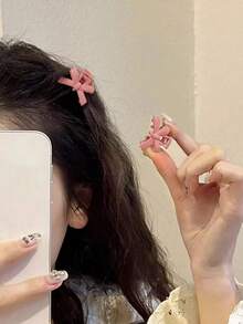 2pcs Women Bow Design Fashionable Hair Claw For Hair Decoration Cute,Pink Accessories Valentine's Day Valentines Claw Clips Hair Clips Hair Jaw Clip Hair Clamps Hair Clutch Hair Catcher Clip, Bow Accessories, School Stuff, College Fall Winter Hair Accessories For Women For Vacation Outfits Woman - 黑色 - 查看 5