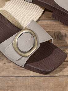 2026新款夏季女士低跟拖鞋，法式绑带方头粗跟凉鞋 - 米色 - 查看 7