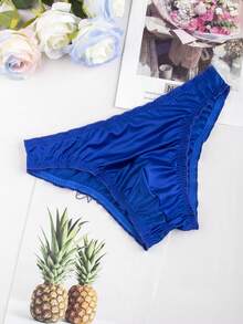 3 Pieces Of Men's Triangle Underwear, Sexy Smooth Silk Triangle Underwear, With Pleated Bow Decoration On The Back, Suitable For Daily Use In All Seasons And Special Periods - Đen + Xanh dương + Đỏ hồng - Xem 8
