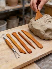 5件套陶瓷粘土雕塑艺术用品造型工具软粘土陶艺工具成型套装 - 彩色 - 查看 1