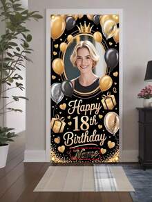1 pièce - Bannière d'anniversaire personnalisée, modèle de panneau d'accueil pour fête d'anniversaire, décalcomanie murale d'accueil d'anniversaire avec photo, décoration de fête d'anniversaire avec texte et photo personnalisés, panneau d'accueil d'anniversaire, autocollant mural commémoratif, panneau d'accueil d'anniversaire minimaliste moderne - Multicolore - Voir 4