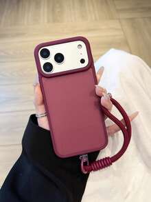 1pc Burgundy Short Lanyard Soft Matte Transparent Phone Case Compatible With IPhone 17, 17 Pro, 17 Air, 17 Pro Max, 11, 11 Pro, 11 Pro Max, 12, 12 Pro, 12 Pro Max, 13, 13 Pro, 13 Pro Max, 14, 14 Pro, 14 Plus, 14 Pro Max, 15, 15 Pro, 15 Plus, 16, 16 Pro, 16 Pro Max, 16 Plus - Burgundy - View 3