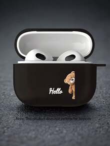 情人节礼物 - 黑色哑光创意 Hello Bear 图案 UV 印刷耳机保护套，防摔，简约时尚，适用于 Pro3/Pro2/Pro4/3/2/1