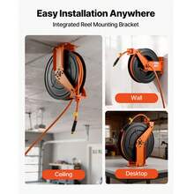 Bobina de manguera de aire retráctil, manguera de aire de goma de 1/2 pulgadas x 50 pies Max 300PSI, Bobina de mangueras de compresor de aire de rebobinado automático con plomo de 5 pies, montaje en techo / pared doble brazo de acero pesado - 1/2 pulgada x 50 pies - Ver 5