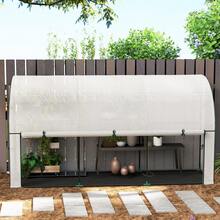 Outsunny Walk-In Wall Lean-To Greenhouse With  Barrier, 10' X 3' X 5' Outdoor Gardening Green House With PE Cover, 2 Zipper Roll-Up Doors And Window, For Garden Backyard, White - 白色 - 查看 9