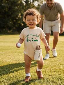 Mono de verano para bebés varones, manga corta, cuello redondo, bordado de golf, mono sencillo, ropa de uso diario informal, ideal para 0 a 12 meses - Albaricoque - Ver 5