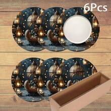 2pcs/4pcs/6pcs Silica Gel Placemat With Moon And Islamic Lantern Pattern, Islamic Festival Gift, Arabic Style Festival Decor, Suitable For Dining Table, Coffee Bar, All Season Decoration, Washable Placemats, Room Decor, Coasters, Drain Mats, Kitchen Dining Table Mats, Indoor Outdoor Party Decor, Home Decor, Ideal Gift - Multicolor - View 5