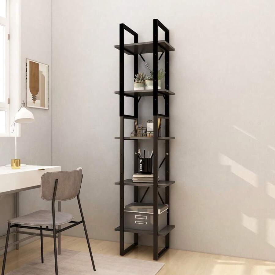 vidaXL Bibliothèque à 5 niveaux Gris 40x30x175 cm Bois de pin - Gris - Voir 1