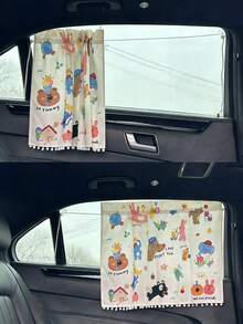 1pc Cartoon Style Sunshade Curtain, Suitable For Heat Insulation, Sun Protection, UV Protection, Applicable For Daily Commute, Self-Driving Travel And Various Car Models