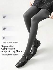 Women's Thick Thermal Lined Leggings With Vertical Stripes, High Elasticity Wool Blend Thermal Tights, Suitable For Autumn/Winter Home, Casual, And Business Wear - Light Grey - View 3