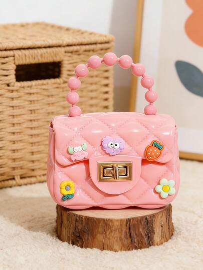 女士迷你果冻包 | 时尚斜挎包，带锁扣、可调节链条肩带、PVC手柄、绗缝设计、无内衬，附赠5张随机贴纸 | 适合圣诞节、新年、生日、旅行、购物、度假、日常使用，也是送给女性的完美礼物 | 现有玫瑰红、粉色可选，时尚耐用的PVC斜挎包