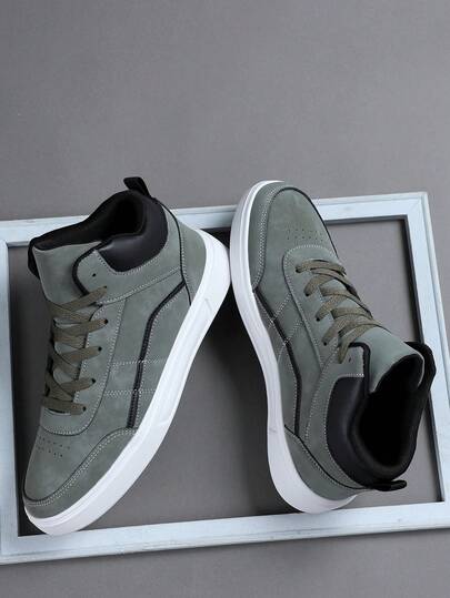 Men's Sports Shoes Casual Sneakers, Lace Up Soft Sole Flat Comfortable Academy Sports Shoes For Men, Lightweight High-Top Daily Shoes