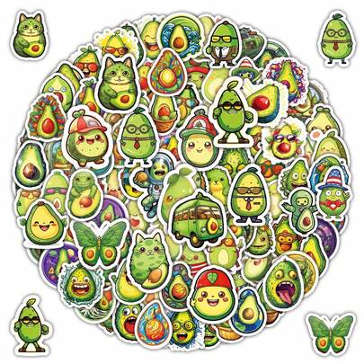 100 st. söta tecknade avokado dekorativa klistermärken, vackert tryckta, vattentäta och rivtåliga. Lämpliga för att dekorera barns brevpapper, vattenflaskor, anteckningsböcker, telefonskal, som presenter till skolstarten eller examenssäsongen.