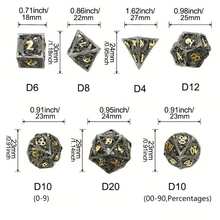 1set 7psc D&D Dice Set Metal Dice Dice Gift Polyhedral Dice Set D&D Role Playing Dice D20 Hollow Polyhedral Dice Set For RPG MTG Table Games - Multicolor - View 7