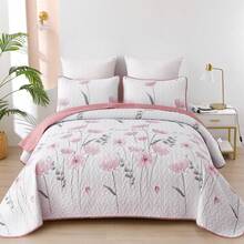 Draelibor 3 Pieces Pink Flower Quilt Set, One Set Included 1 Bedspread With 2 Pillowcases, Twin Full Queen King Size Paisley Patchwork Plaid Bedding Sets Boho Damask Soft Microfiber Coverlet Set For All Season,Home Decor Room Decor Bedroom Decor Bed Comforter Set Mothers Day Gift Wedding Decorations - 粉紅色-1085 - 查看 14