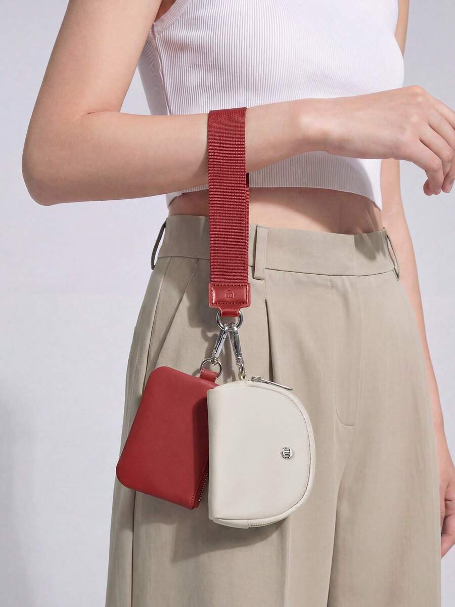 Mini Zip Around Wristlet Wallet For Women Dual Pouch Wristlet Portable Wallet Coin Purse Mini Women Coin , Women's Wrist Lanyard Keychain With Detachable Mini Wallet & Card Holder Pouches, Ideal Christmas Stocking Stuffer Gift For Travel, Everyday Carry, Keys, Cards And Small EssentialsPocket - WineRed White - 查看 1