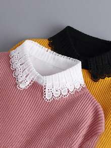 Elegant Women's Detachable Chiffon Hollow Embroidered Fake Collar - Multifunctional Half-Shirt Style Sweatshirt Dress Sweatshirt Blouse Collar, Machine Washable Polyester, Fashionable And Unique - White Fan-shaped Lace Collar - View 13