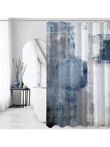 1/4 Piece Blue & White Bathroom Set, Including Shower Curtain, And 3 Non-Slip Rubber Backing Mats, Bathroom Accessories And Decor - Multicolor - View 6