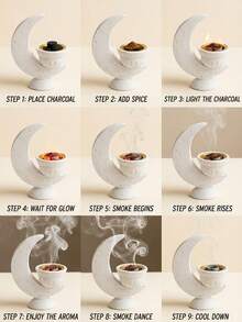 1Pc/Set Textured Crescent-Shaped Cup-Style Candle Holder. It Is Made From A Material With A Stone-Like Texture. The Overall Design Presents A Simple And Rustic Style, Featuring A Crescent-Shaped Stand Paired With A Cup-Shaped Candle Seat, And A Surface With Natural, Mottled Texture Details. Suitable For Home Decoration During Islamic Religious Holidays Such As Eid Al-Fitr And Eid Al-Adha - Multicolor - View 6