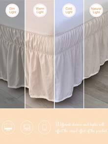 1件米色波西米亚风床裙,白色蓬松绒球饰边 - 柔软涤纶防尘裙,农舍风格,透气,可机洗,家居装饰,波西米亚风卧室,农舍风格装饰,绒球风格 - 米灰色 - 查看 5