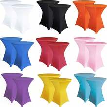 Spandex Cocktail Party Round Table Cover, Solid Color Elastic Polyester Tablecloth, Washable And Machine Washable, Wrinkle Resistant Elastic Table Skirt, Suitable For Wedding, Banquet And Party Decoration, With Multiple Solid Colors To Choose From - Multicolor - View 2