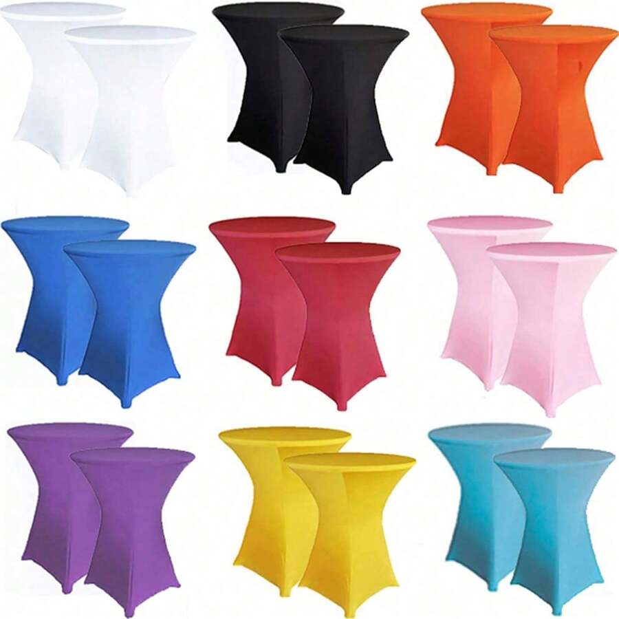 Spandex Cocktail Party Round Table Cover, Solid Color Elastic Polyester Tablecloth, Washable And Machine Washable, Wrinkle Resistant Elastic Table Skirt, Suitable For Wedding, Banquet And Party Decoration, With Multiple Solid Colors To Choose From