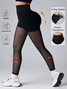 Women's Minimalist Athletic Training Pants, Casual Comfortable Sports Leggings, High Stretch Capri Pants, Suitable For Commuting And Yoga, Women's Sportswear, Knit Fabric, Stretchy & Comfortable, Suitable For Daily Wear And Workout - Black - View 1