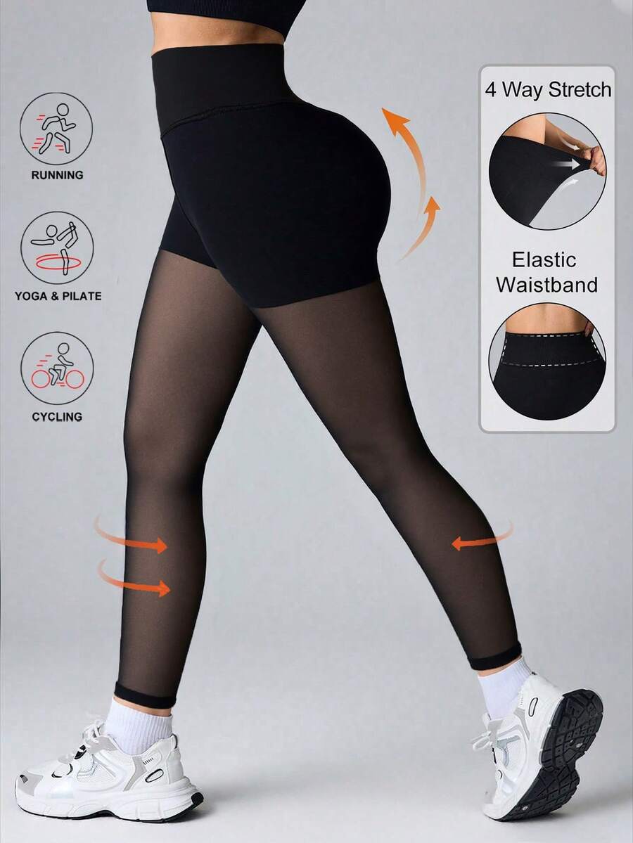 Women's Minimalist Athletic Training Pants, Casual Comfortable Sports Leggings, High Stretch Capri Pants, Suitable For Commuting And Yoga, Women's Sportswear, Knit Fabric, Stretchy & Comfortable, Suitable For Daily Wear And Workout - Black - View 1