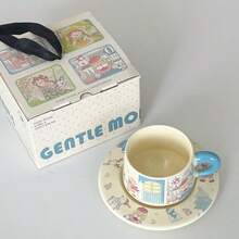 卡通咖啡杯碟图案马克杯，优雅下午茶杯，精美陶瓷杯，送给她的礼物 - 彩色 - 查看 16