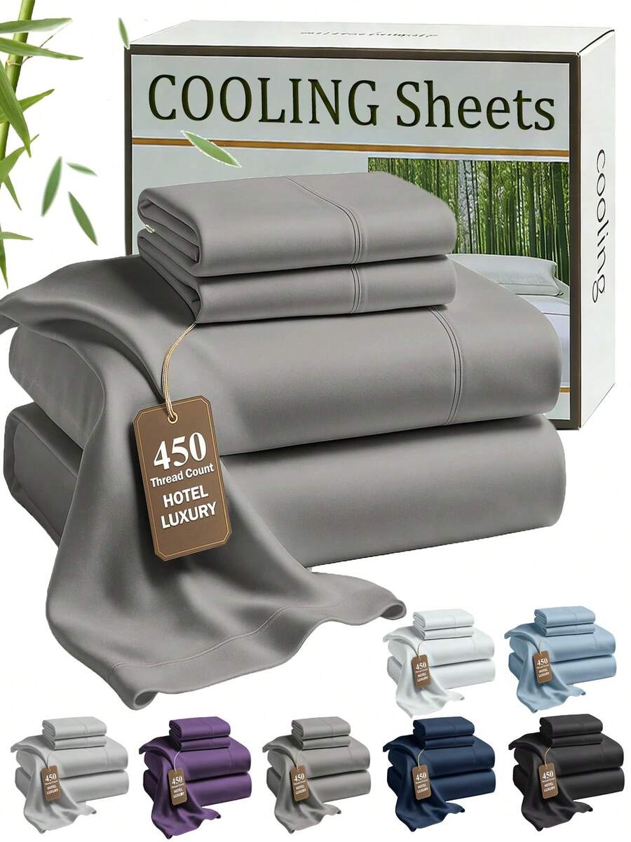 2200 Thread Count Cooling Sheets Queen-King Sheets By Bamboo, Genuine Organic Viscose Derived From Bamboo Bed Sheet Set, Soft & Cooling, Double Stitching, Quality Promise | Genuine Organic, Viscose Derived From Bamboo, Double Stitching,Durable Daily Use Bedding - 灰色 - 查看 1