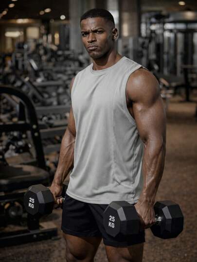 男士纯色无袖健身背心修身训练服