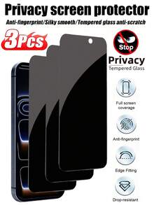 3pcs Privacy Screen Protector, Compatible With IPhone 17/16/16e/15/14/13/13 Pro/12/11/17 Pro Max/17 Air/16 Pro Max/15 Pro Max/14 Pro/Plus/Mini/X/XR/XS Max/7/8, 9H+ Tempered Glass Film, Anti-Scratch, Full Coverage, Privacy Anti-Peeping - Black - View 27